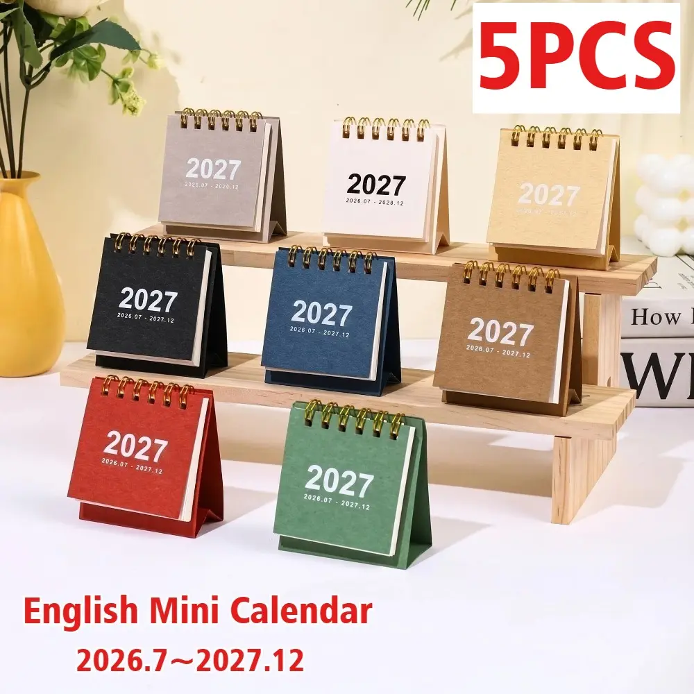 5-Pack 2027 Mini Desk Calendar, English Simple Design, Compact Office Planner, Creative Scroll Schedule, Desktop Decorative Stationery