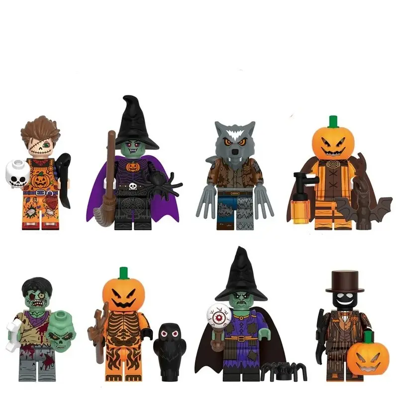 Halloween Pumpkin Head Building Blocks Figure, Kids Assembly Doll Toy, Fun Educational Playset for Children, Perfect for Halloween Parties, Building Block Figures, Building Block Sets