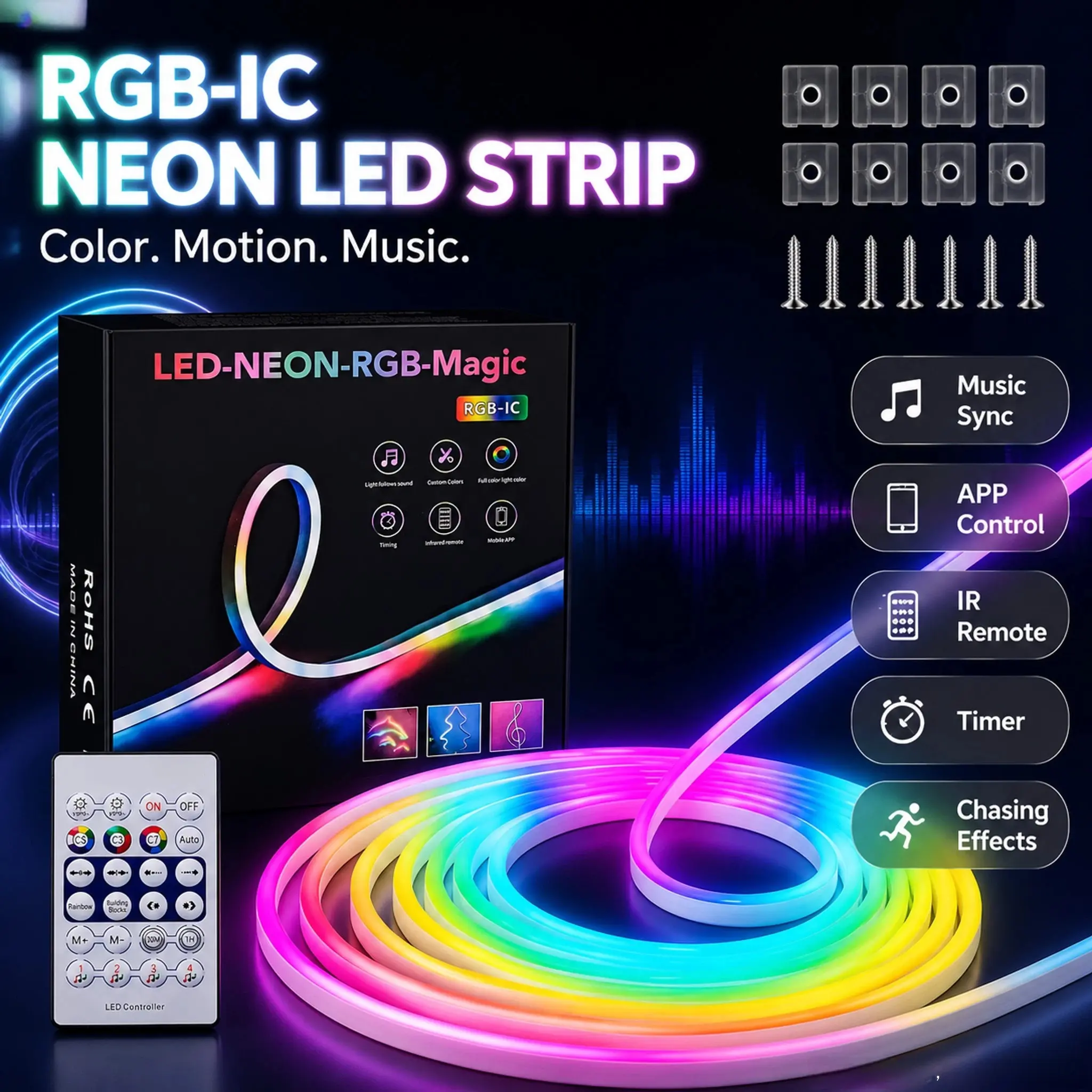 Smart WiFi and Bluetooth-compatible Dc5v USB Rgbic Neon LED Light Strip, Waterproof, with Remote Control, RGB LED Effects, Ideal for Christmas Indoor Outdoor Decorations