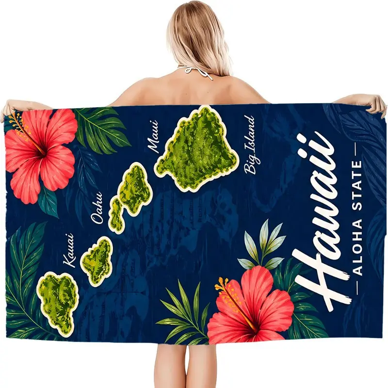 1 PC 30*60 Inch/35*72 Inch Hawaii Aloha Island Themed Lightweight Beach Towels for Pool Swimming, Hawaiian Luau Tropical Large Size Beach Towel
