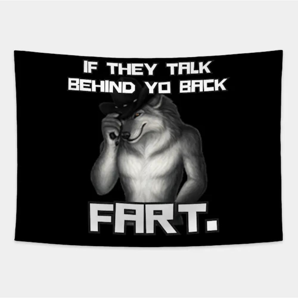 1pc Funny "If They Talk Behind Yo Back Fart" Wolf Cowboy Hat Decorative Tapestry - Peach Skin Velvet Wall Hanging, Horizontal Orientation, Soft & Wrinkle-Resistant, Ideal for Bedroom, Living Room, Balcony - Artistic Home Decor Flag, Balcony Tapestry |   A