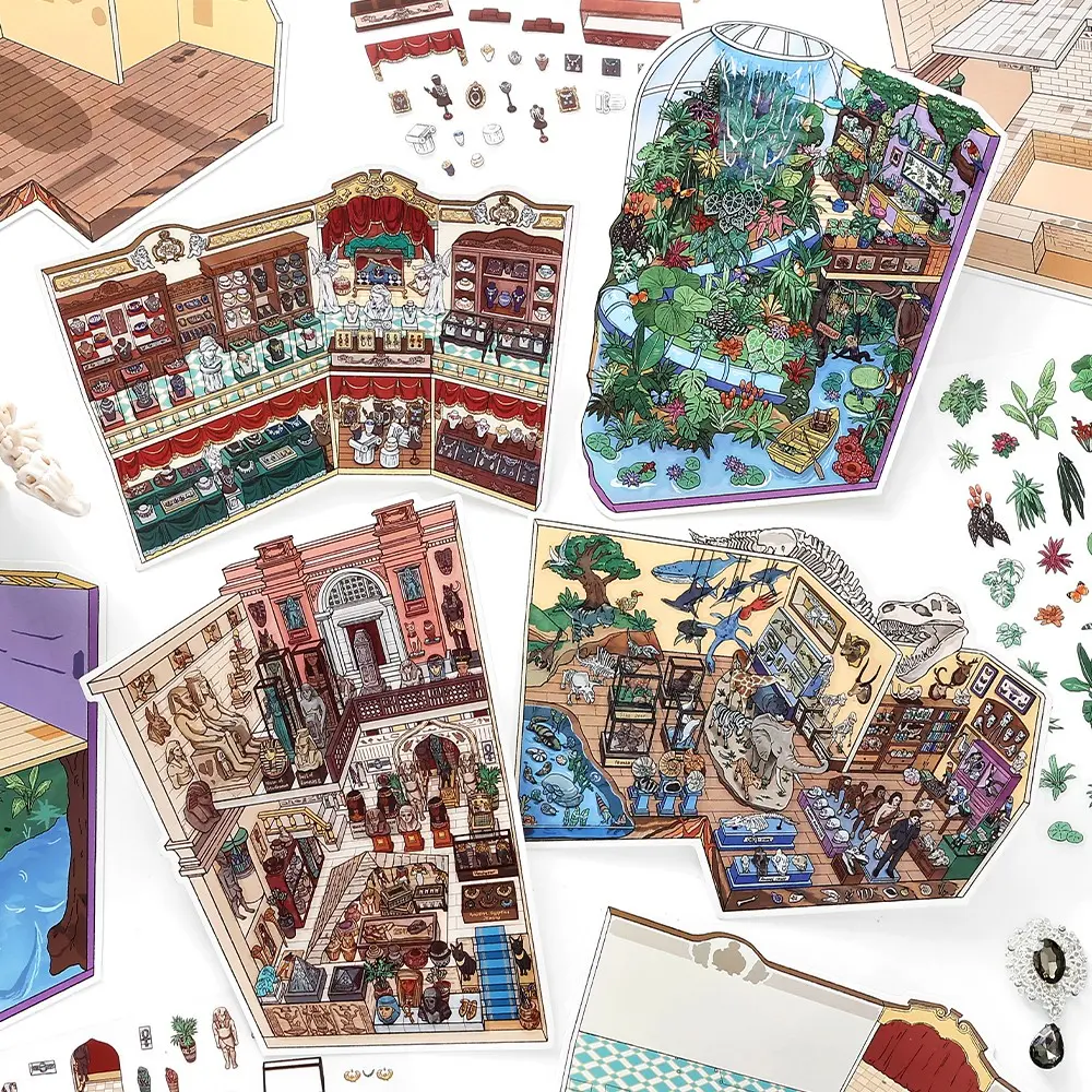 Museum Series Layered Scene Stickers, Dinosaur Museum, Jewelry Museum, Egyptian Exhibit, Eco Museum Mini Micro Landscape, DIY Decorations