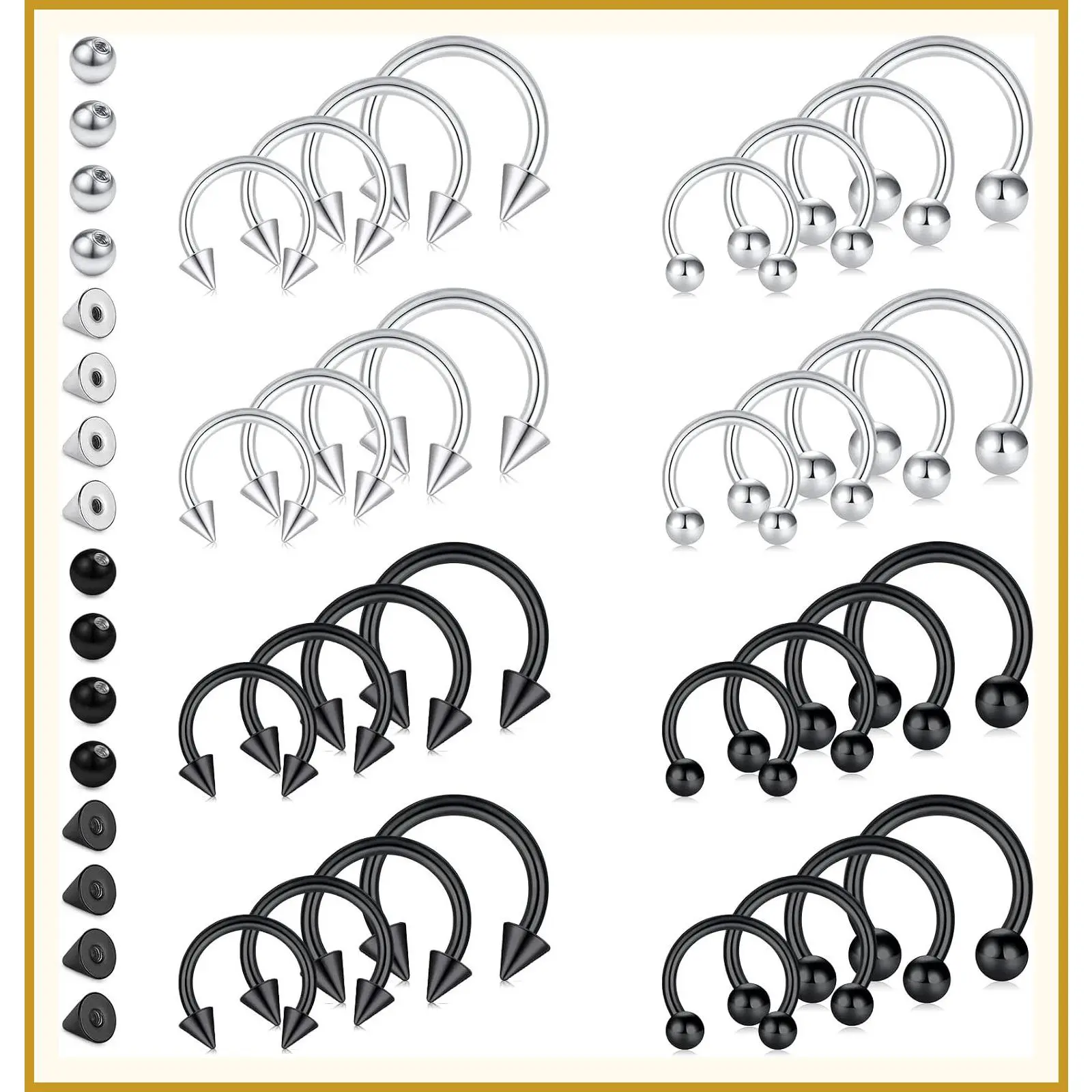 16G 14G Surgical Steel Horseshoe Rings Nose Septum Hoop Earring Eyebrow Tragus Lip Daith Helix Piercing Jewelry for Women Men 6-12mm Smiley Piercing Jewelry