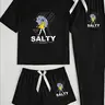 Comfortable Stylish Cartoon Pattern Loose Casual Everyday Home Wear Three-Piece Set, All Seasons Loungewear