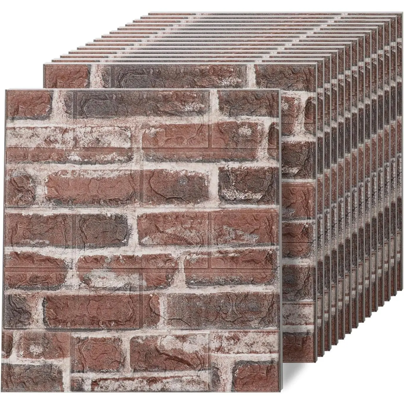 3D Wall Panels Peel and Stick in Red White Stone, 10 PCS XPE Foam Stone 3D Wallpaper, Faux Brick Wall Panels for Bedroom, Stairs, Kitchen
