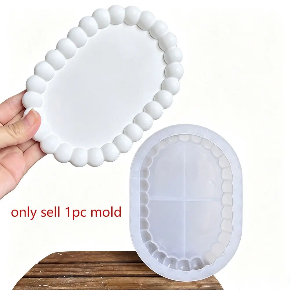 Oval Bubble Tray Silicone Mold, Cute Beaded Coaster Mold for DIY Concrete Cement Gypsum, Multi-Use Jewelry Plate Candle Holder Storage Organizer, 1pc