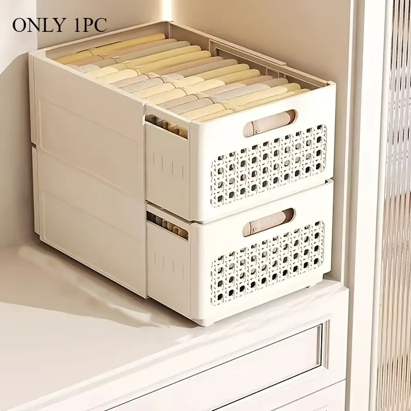 Expandable Closet Storage Drawer Organizer, Pull-out Stretchable Wardrobe Basket with Handle, Stackable Breathable Plastic Clothing Storage Bin for Pants, Shirts, Underwear