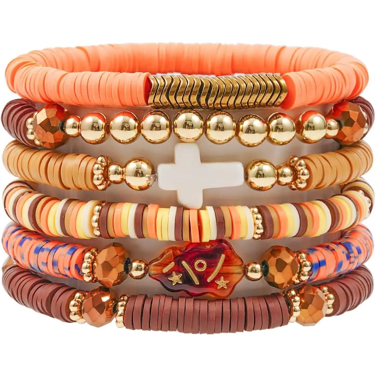 H-Brown Beads Cross Bracelet