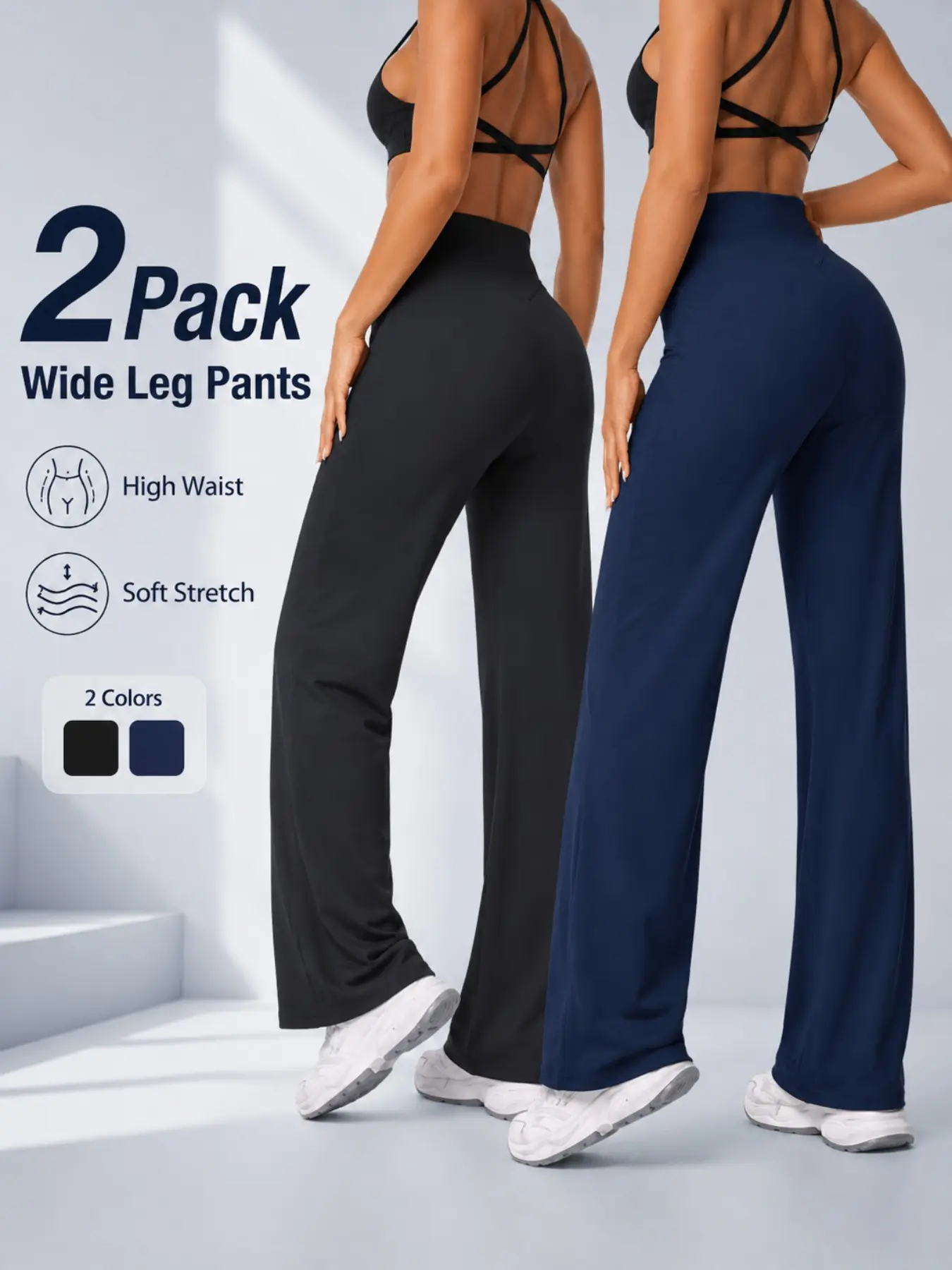 Women's Wide-Leg Yoga Pants, High-Waisted Stretchy Workout Bottoms, Comfortable Activewear for Daily Wear & Exercise