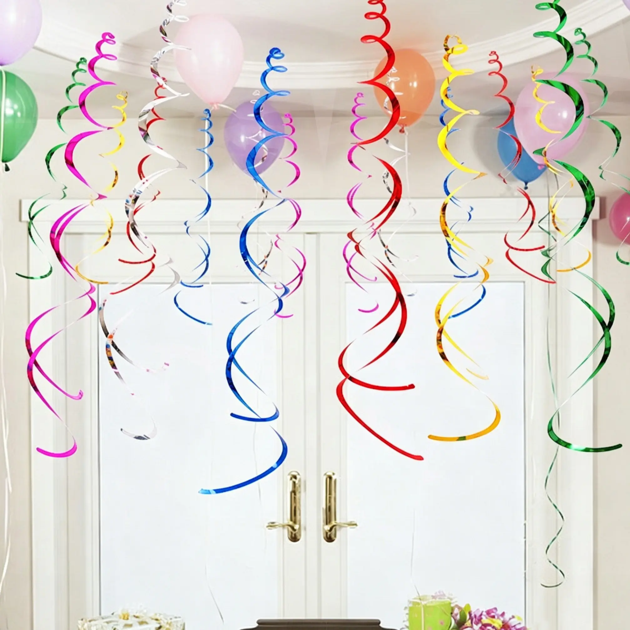 30pcs Colorful Party Spiral Streamers, Plastic Swirl Hanging Decorations for Ceilings & Walls, Reusable Festive Hanging Ribbons, Perfect for Birthday Parties, Weddings, Graduation, Halloween, Christmas and New Year Decor