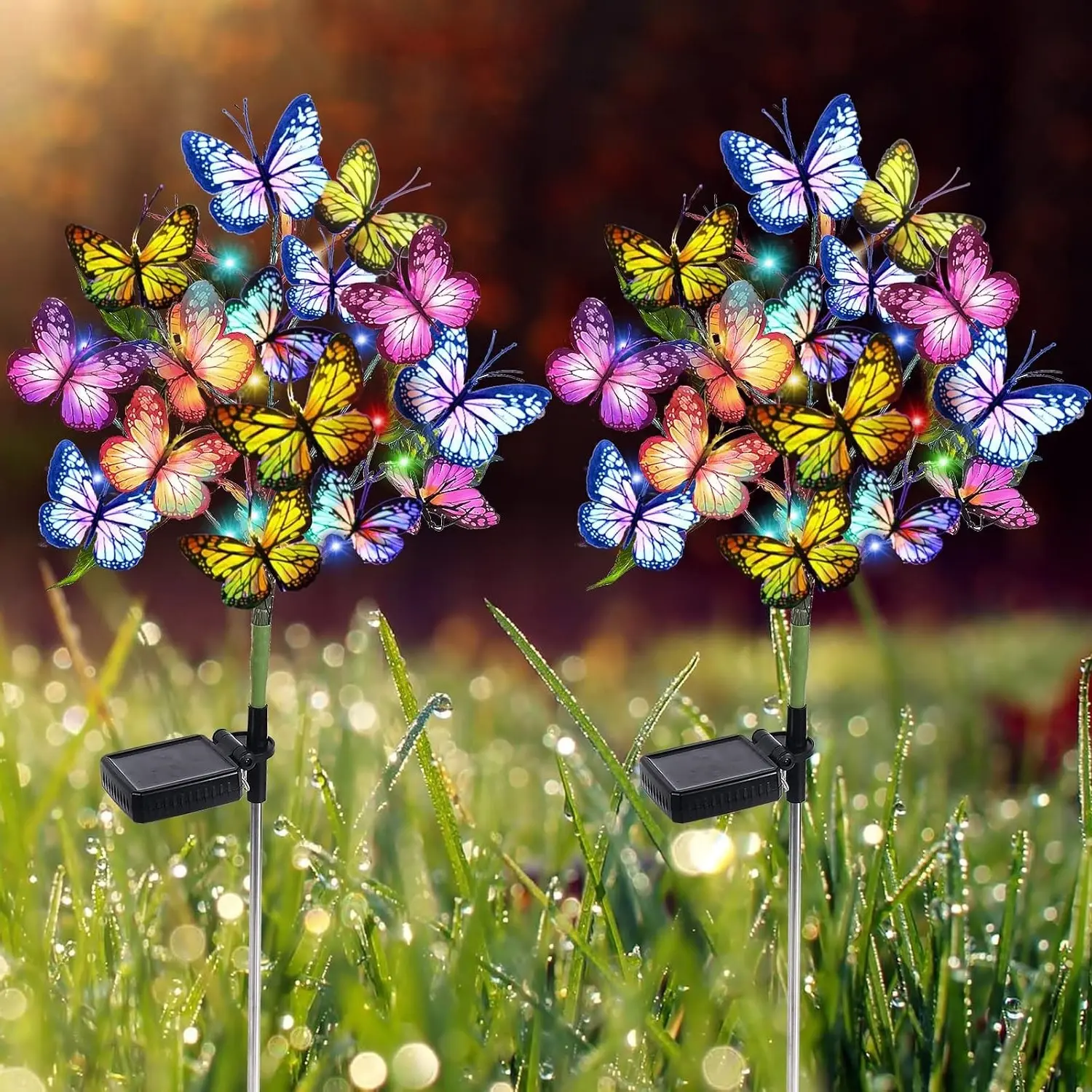 2 Pack Solar Garden Lights Outdoor Waterproof Decorative 44 LED 34 Butterfly Flower Lights for Yard Patio Lawn, Gifts for Mother's Day Mom WomenGift