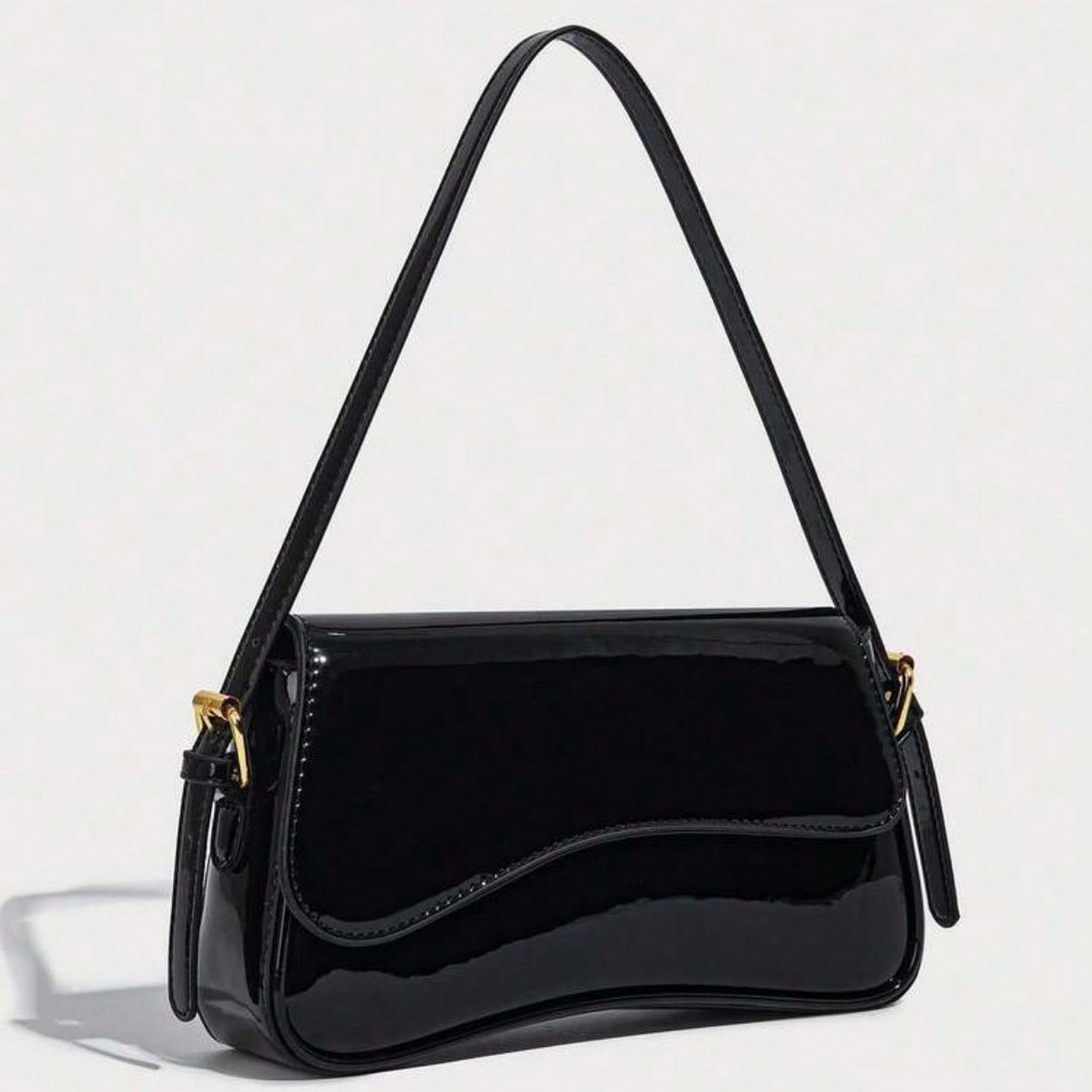 Glossy Black Shoulder Bag with Cherry Charm, Everyday Bag,Versatile Minimalist Handbag Umarm Bag Wallet Purse for Women Ideal for Work, School, Parties, Shopping, and Daily Outings,Bag Charms