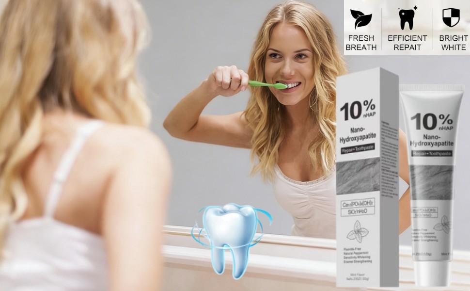 Hydroxyapatite Toothpaste, 2026 New Upgraded Formula 10% Nano-Hydroxyapatite Toothpaste Strengthens Enamel, Fluoride-Free Toothpastes with Gentle on Sensitive Teeth and Freshens Breath(4.23oz, 2Pcs)