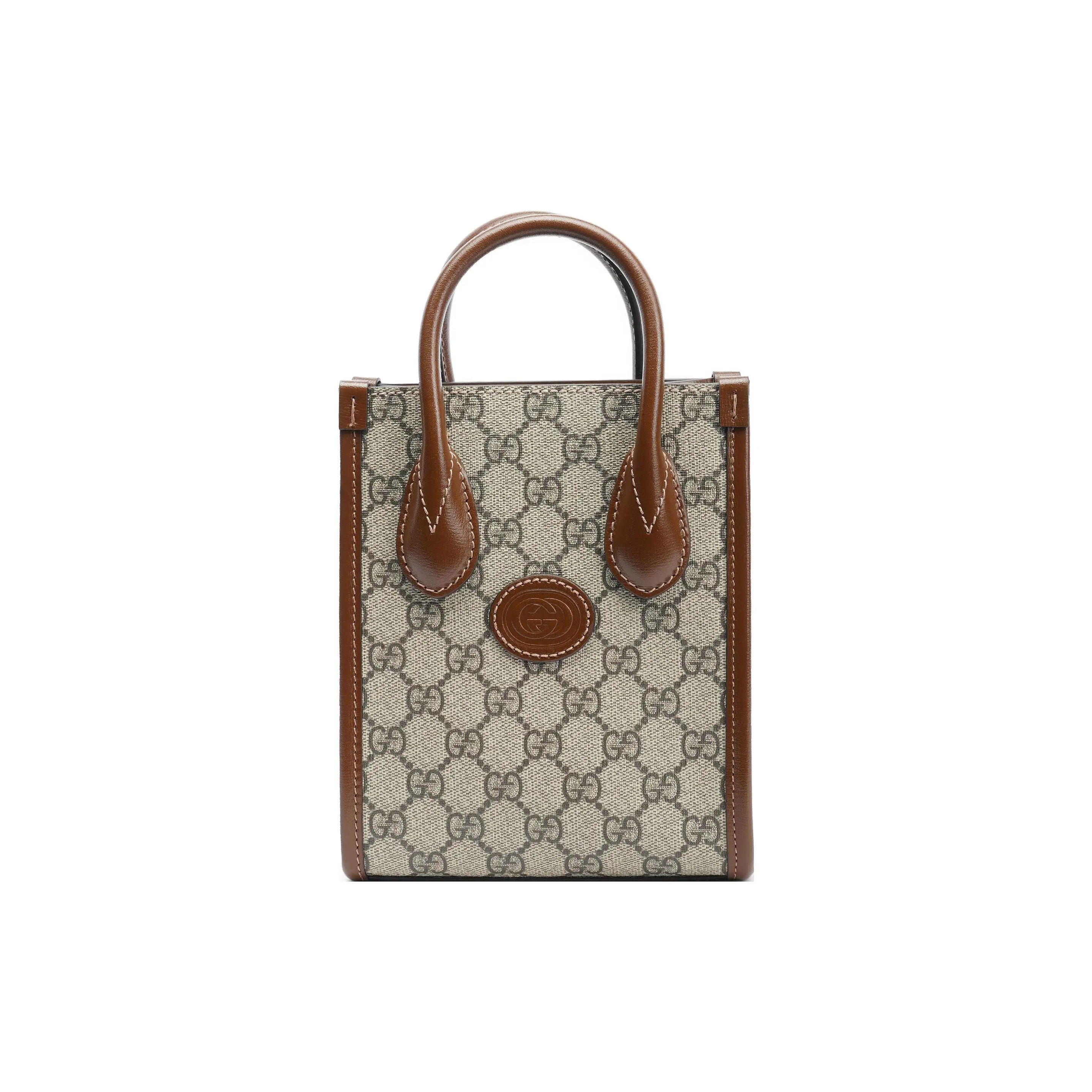 Gucci Retro Classic GG Monogram Canvas and Leather Tote Bag for Men and Women in Ebony and Brown
