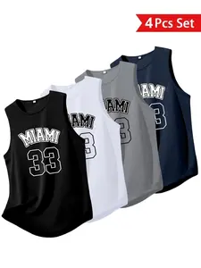 4-Pack Men's Polyester Micro-Elastic Breathable Muscle Tank Tops, Sleeveless Gym Tops, Sports Tank Tops, Durable Fitness Apparel for All Seasons, Suitable for Running, Gym and Workout