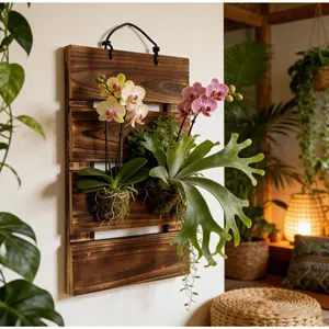 Staghorn Fern Mounting Board Kit Wooden Wall Planter Hanging Plant Holder for Vertical Plant,Platycerium, Orchids,Succulents(Rectangular)