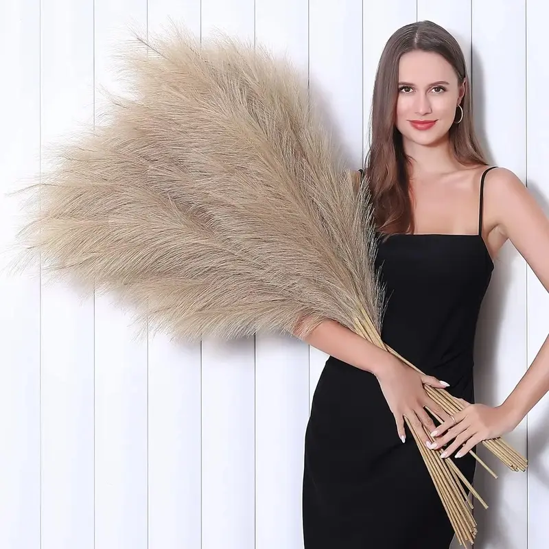 8 count 45 inch Tall Faux Pampas Grass Decor, Large Artificial Brown Pompous Grass Bulk, Long  Pompas for Floor Vase Filler, Wedding,  Shower,  and Boho Decor (Brown)
