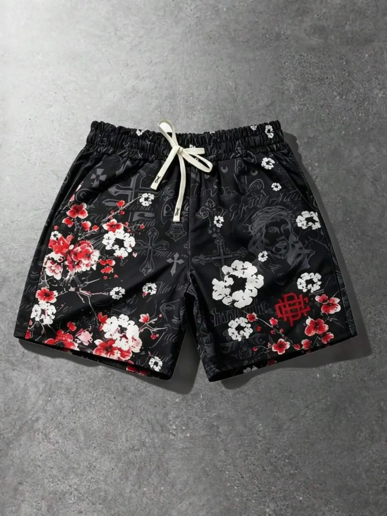 Jesus shorts, unisex, multiple colors, cross print summer Breathable Loose shorts, Christian print all-over summer beach shorts for men, European and American street style Floral casual shorts, 2026 new style.