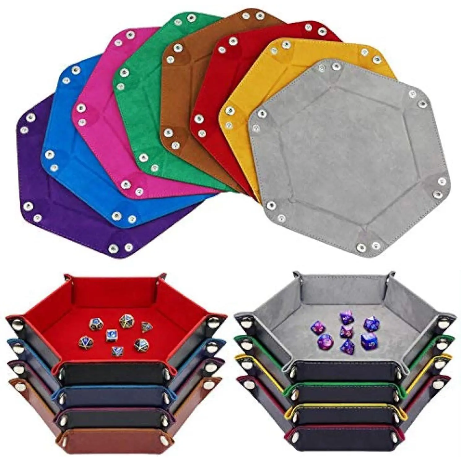 8 Pieces Folding D&D Dice Tray Dice Holder Storage Box for Dice Rolling Made of PU Leather and Velvet