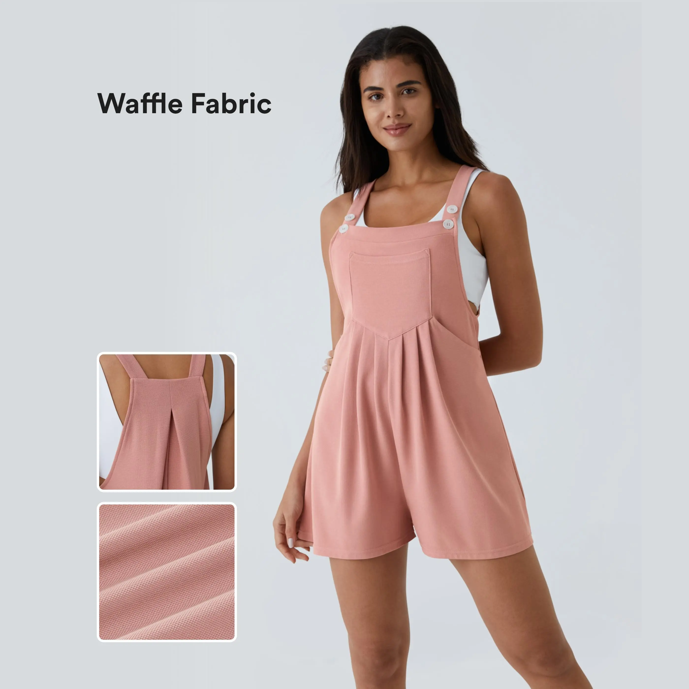 Halara Pockets Waffle Casual Short Overalls