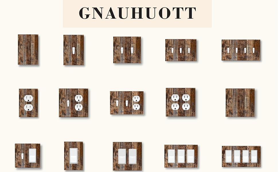 Rustic Brown Wood Grain Decorative Light Switch Cover 1 Gang Single Toggle Switch Wall Cover Device Faceplate for Bedroom 5 X 3 IN