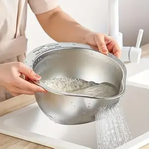 Stainless Steel Vegetable Washing Basin, Multi-Functional Sink Basket, Kitchen Colander, Multifunctional potato and carrot shredder，Ideal for Rice, Fruits, Vegetables, Essential Kitchen Tool