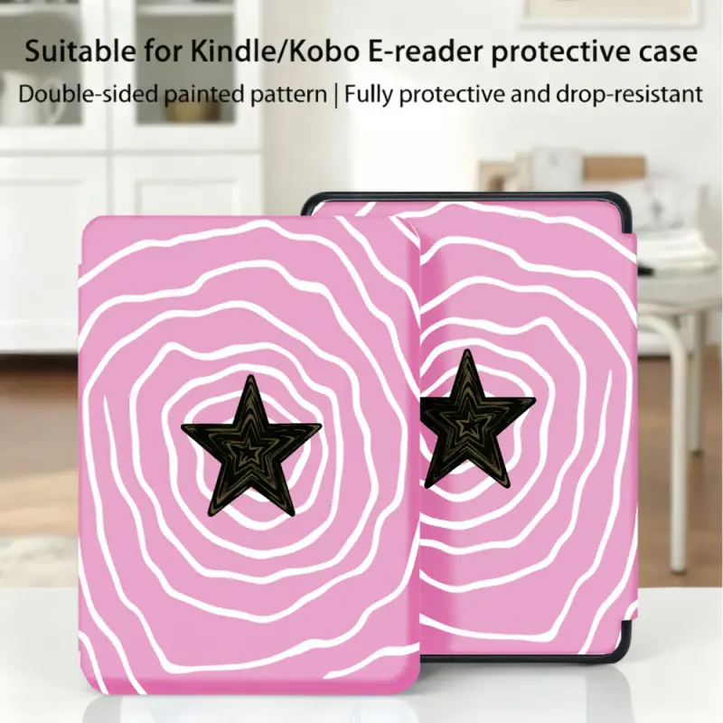 for Kindle/kobo/Tolino Case, Pink Swirls With Black Star for New Kindle 11Th 2019, for Kindle 11th Generation Case for Kindle 11Th (2022/2024), 6-Inch, 7-Inch Kindle Paperwhite 12Th Generation 2024 Vision Color (2024) /Vision 6 (2021）/Shine Color (2024),