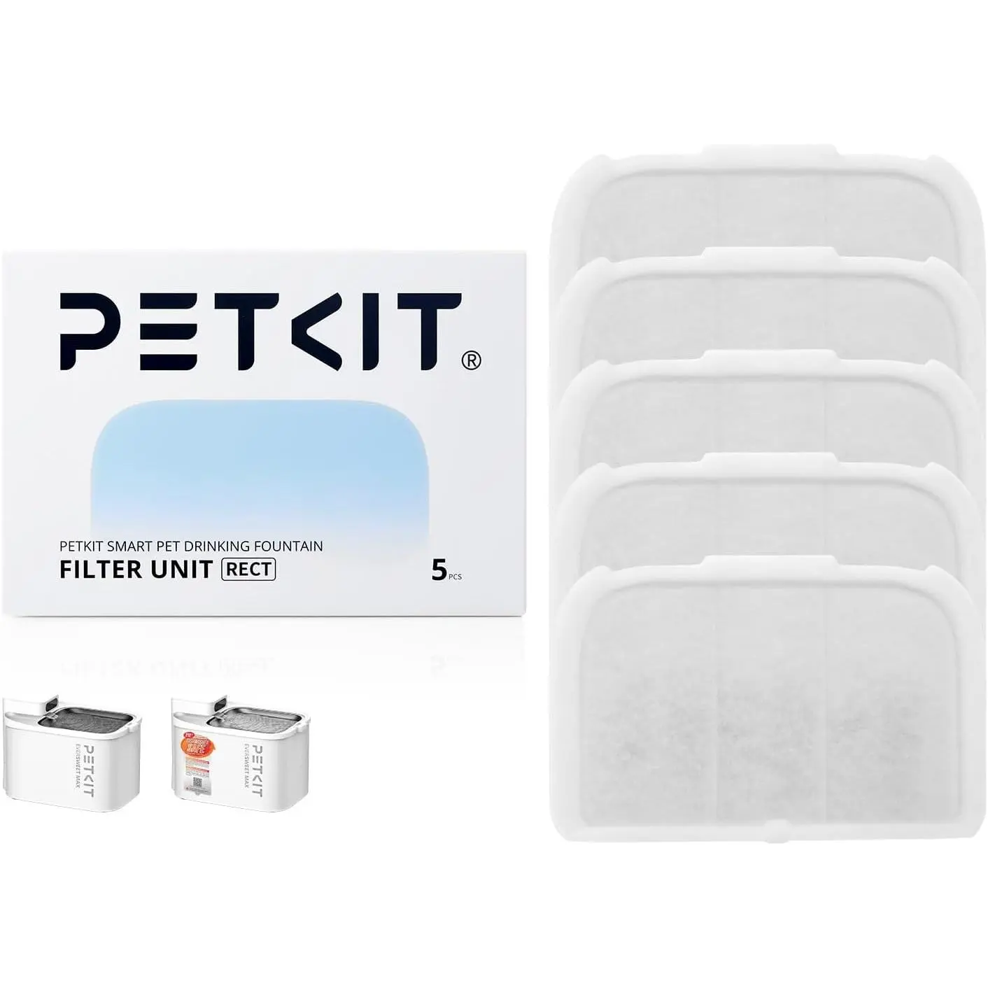 PETKIT Filter Unit Rect for EVERSWEET MAX Cordless Water Fountain,  for 105 fl oz/3L Automatic  Fountain, 5 pack