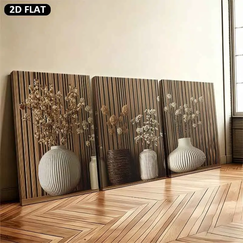 2D Flat, Three Framed Decorative Artworks And Wooden Frame Posters Are Not 3D, Wall Art Print, Modern canvas home wall decoration art Flowers Home Decor Canvas Art Living Room Bedroom Mural Poster Decoration