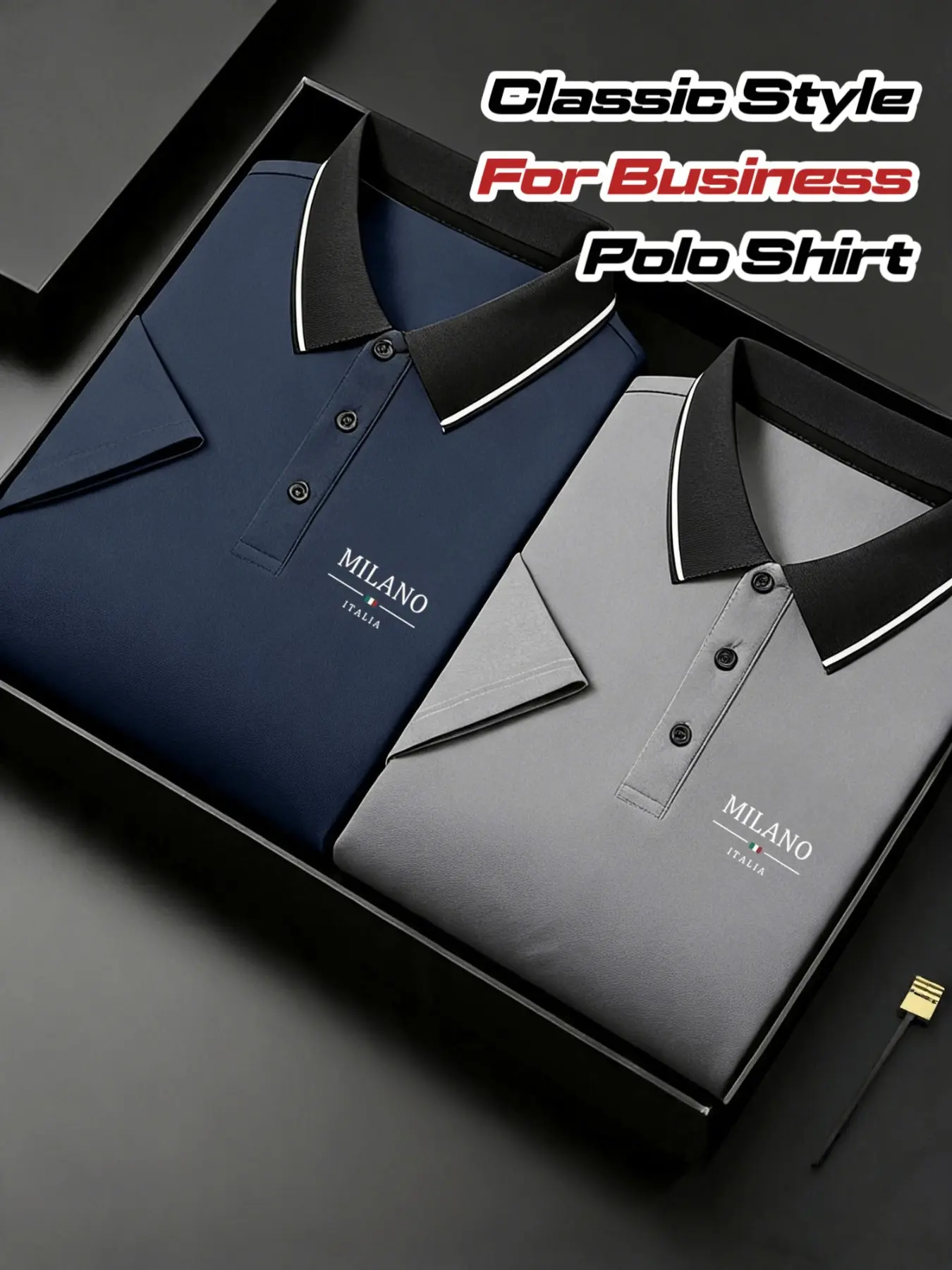 Men's Polo Shirts Set, Quick-Dry Lightweight Comfort, Milan Print, Contrast Neck, Breathable Fabric, Classic Business Casual Short Sleeve Tops