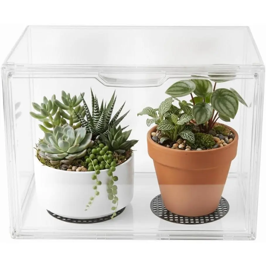 Indoor Mini Greenhouse for Small , Stackable Tabletop Clear  Greenhouse 14.2×8.7×10.7 in with  Door, Easy Assembly  , Includes Drainage Mats
