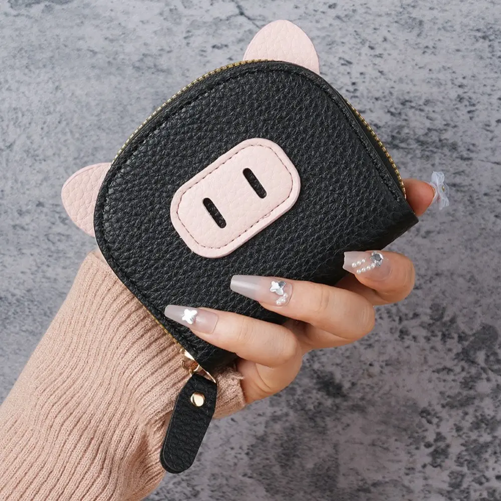 Women's Cute Pig Accordion Multi-Card Wallet - Soft Faux Leather Mini Wallet with Zipper Coin Pocket, Small Card Holder for Girls Students' Daily Use, Wallets