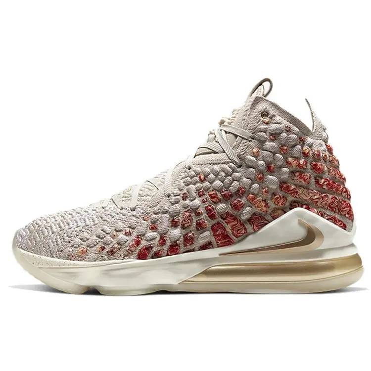 Nike LeBron 17 High-Top Basketball Shoes for Men and Women – Slip-Resistant, Lightweight, Stylish Red White Gold Verifiable, with credentials and supporting global authentication