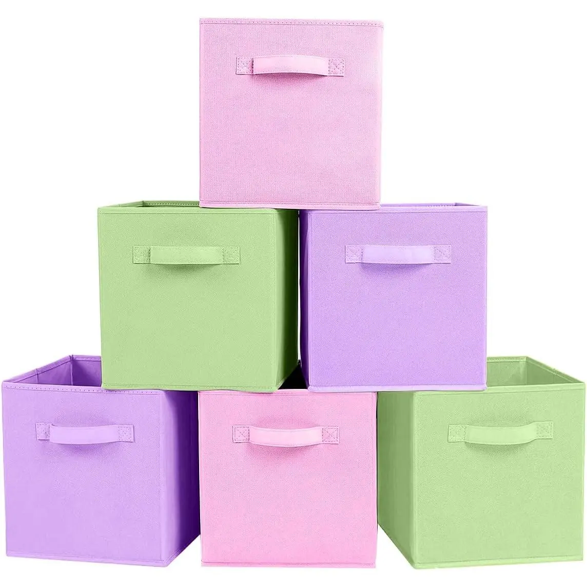 Storage Bins, Foldable Fabric Storage Cubes And Cloth Storage |   Storage Organizer For Closet And Toys, 10.5x10.5x11 INCH, 6 Pack (Pink, Green, Lavender)