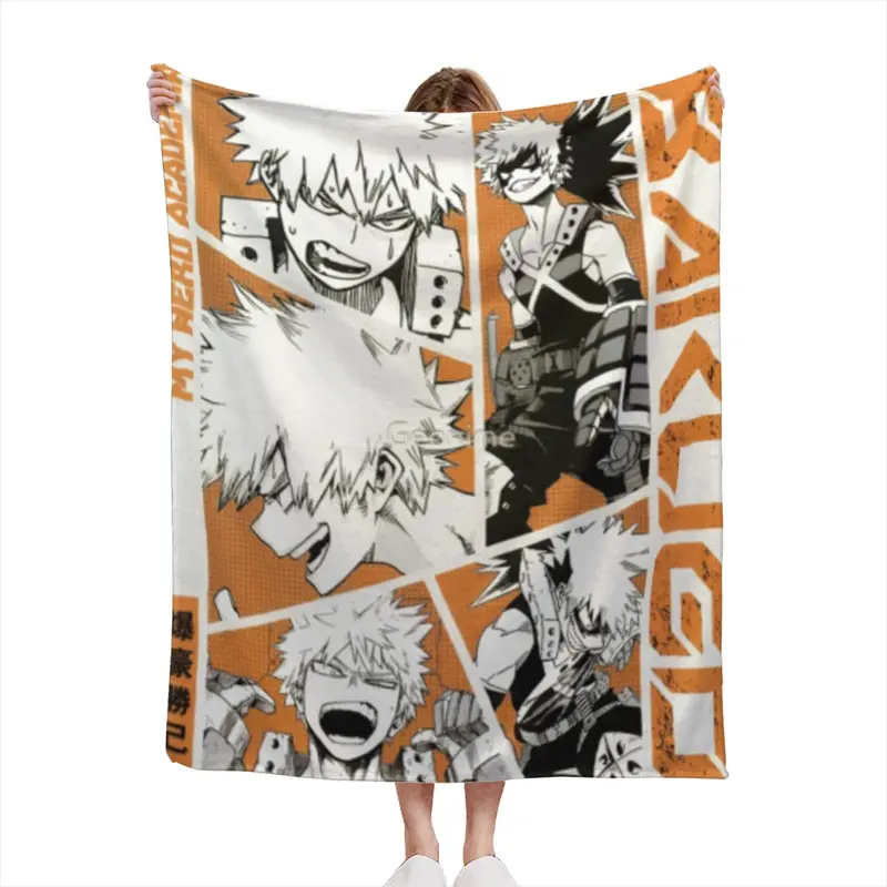 My Hero Acade-mia Bakugo Katsuki Orange Manga Collage Throw Blanket Anime Explosion Power Soft Warm Microfiber Fleece Blanket Bed Couch Decor Inch