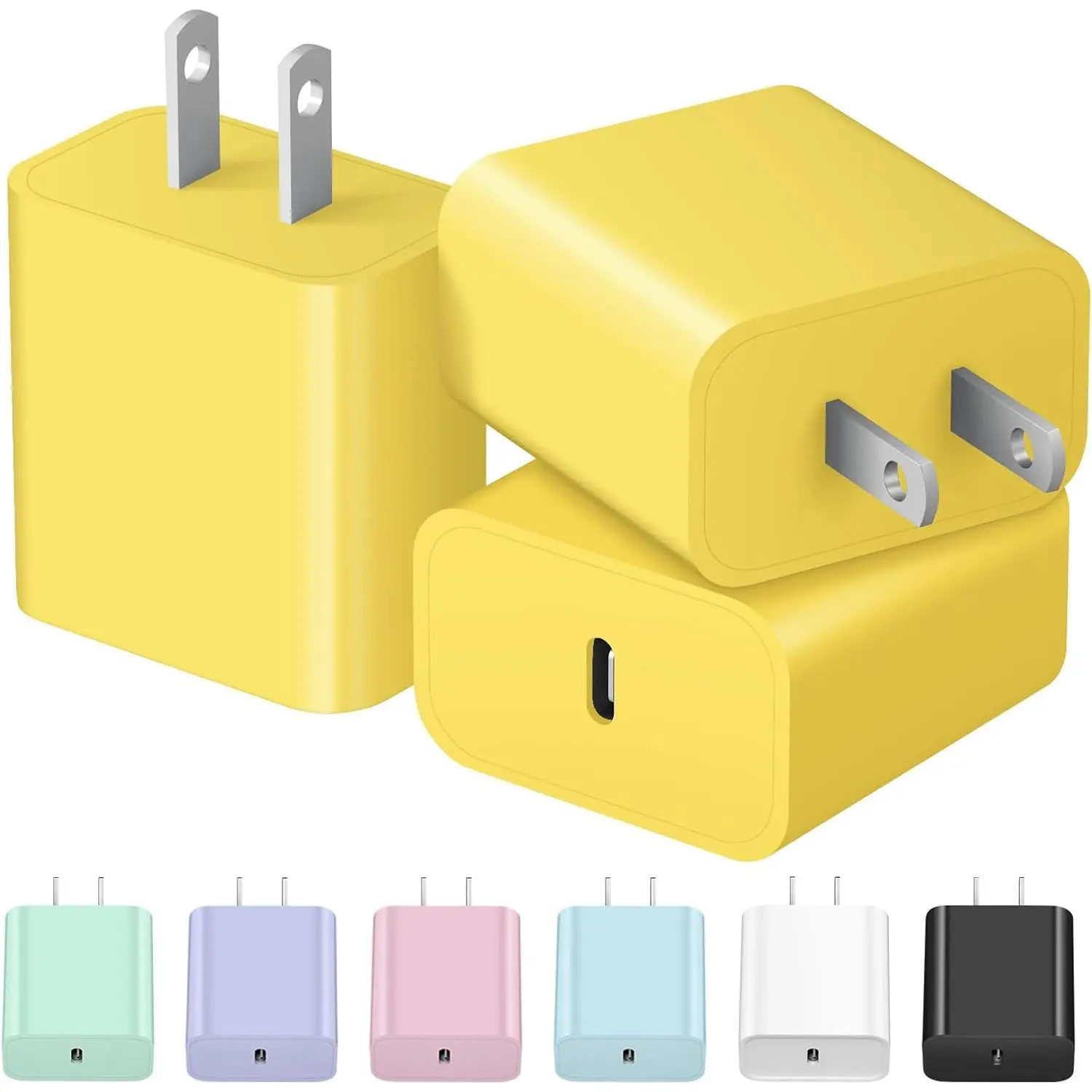 USB C Charger Block - Type C 3-Pack for  16/16 Plus/15/15 Plus/14/14 Pro Max/13/13 Mini/12 Pro Max (Yellow)
