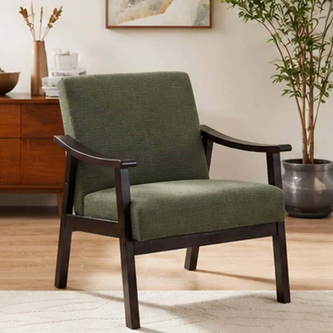 ARCH Classic High Back Upholstered Armchair - Modern, Quality Assurance, Durable Antique Green Polyester Fabric, Stable Solid Wood Legs, Armrest, Assembly Required, Home Leisure Reading & Study Chair for Living Room (27.95 in W x 24.21 in D), Clean Aesthe