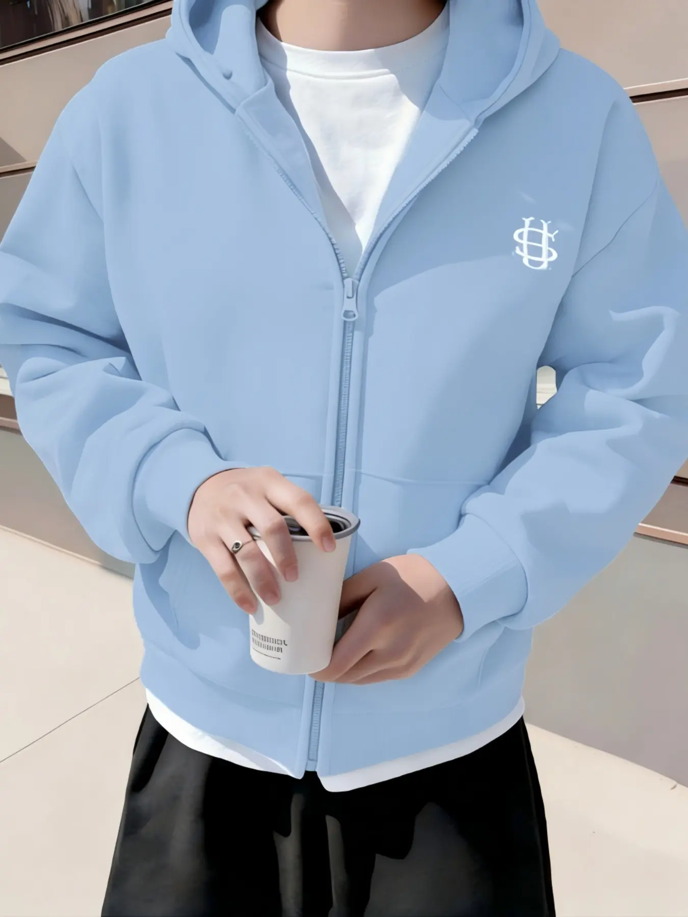 Men's Zipper Hoodie with Detailed Letter Embroidery, Loose Fit, Casual for Street Style, Streetwear and Daily Wear, Comfortable, Fashion Hoodies and Stylish Outerwear