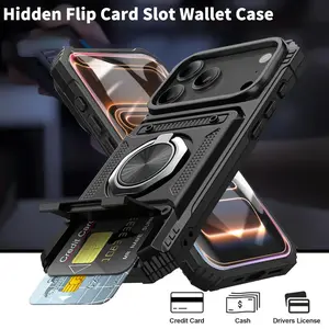 Military Armor Anti-Fall Protector Case with Magnetic Ring Stand & Card Slot for iPhone 11Pro Max,13,14,15,16,17,17 Pro Max,17 Air Plus - Smartphone,Cellphone,Handheld Devices Accessories