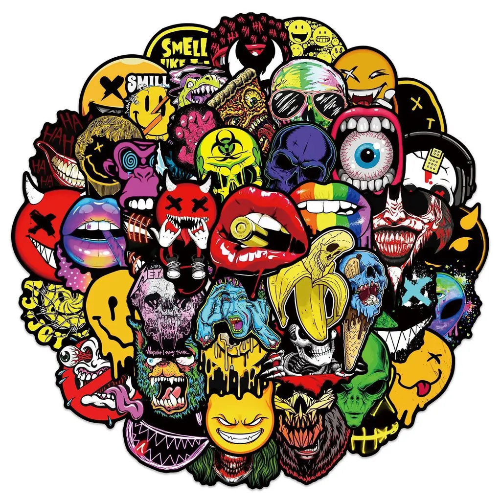 50PCS Halloween Scary Face Graffiti Waterproof  Stickers  For Luggage Phone Case Laptop Notebook Decals