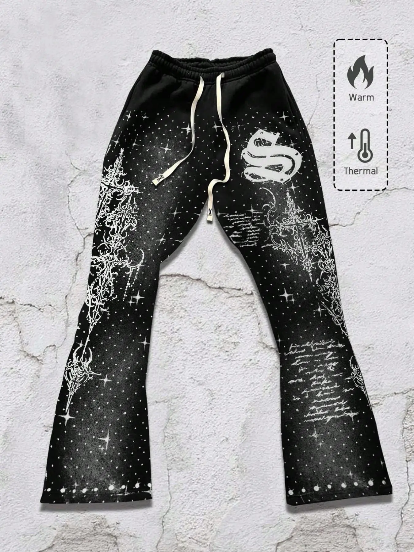Baroque-patterned men's casual flared trousers, unisex black printed leisure sweatpants, autumn and spring fashion sportswear pants