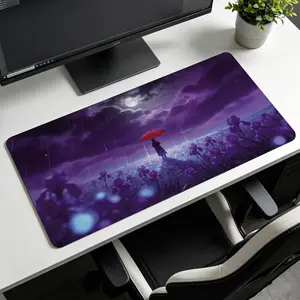 Extra Large Purple Iris Theme Rainy Night Silhouette Mouse Pad with Rubber Base, High Detail Print, Multi-Size, Non-Slip, Washable, Lock Edge, Precision Control, Desktop Protection & Office/Study Accessory, Gift for Loved Ones