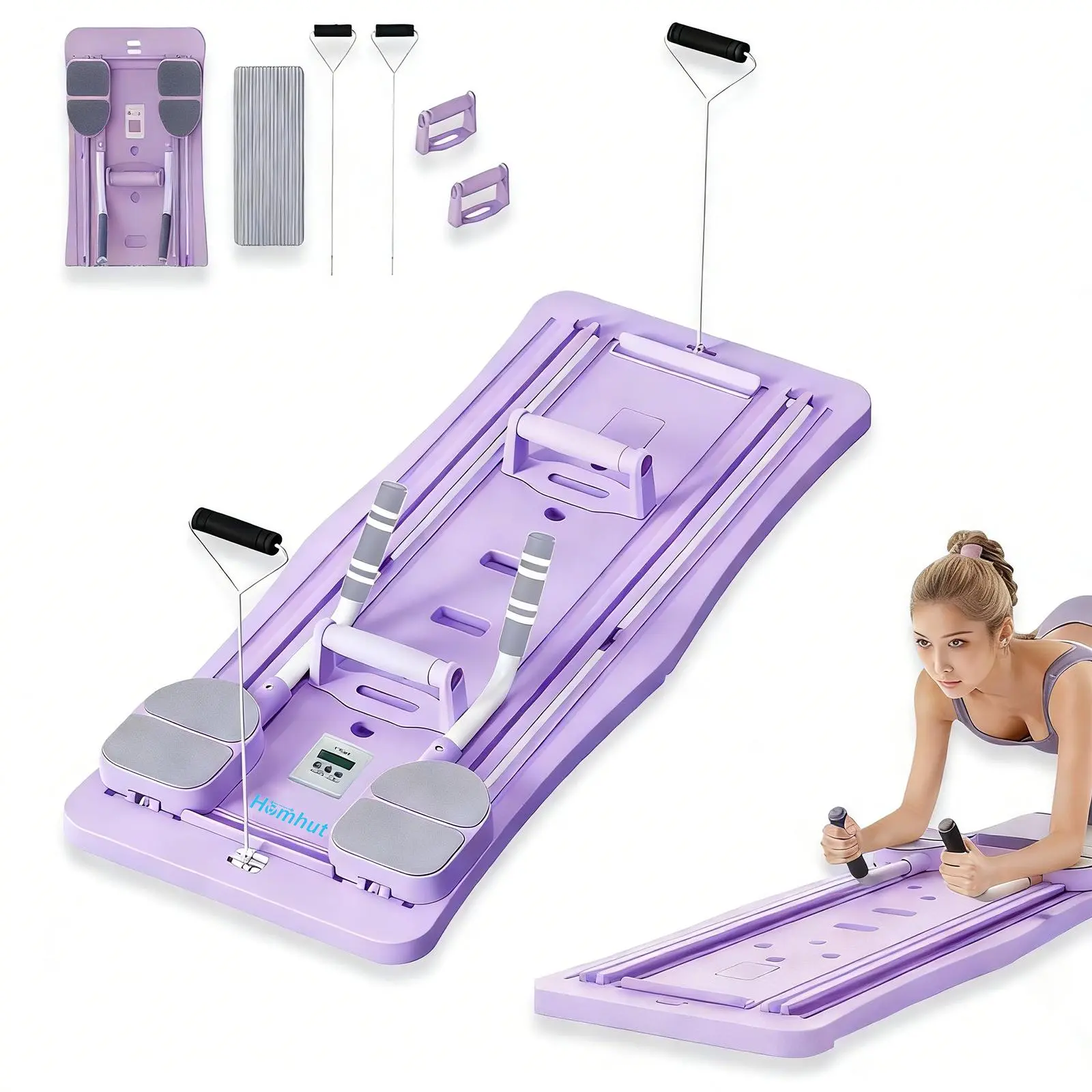 Pilates Board - Pilates Reformer Set, Multi-Purpose Foldable Pilates Reformer Board for Home, 4 in 1 Pilates Sliding Board