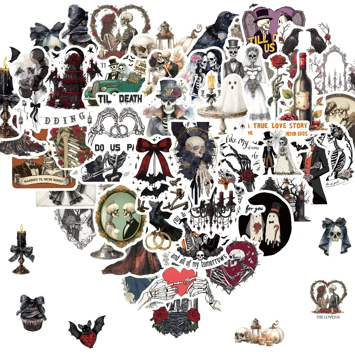 50pcs Til Death Do Us Stickers, Bachelorette Stickers, Bride or Die Party Decorations, Wedding Gothic Halloween Bachelorette Decals