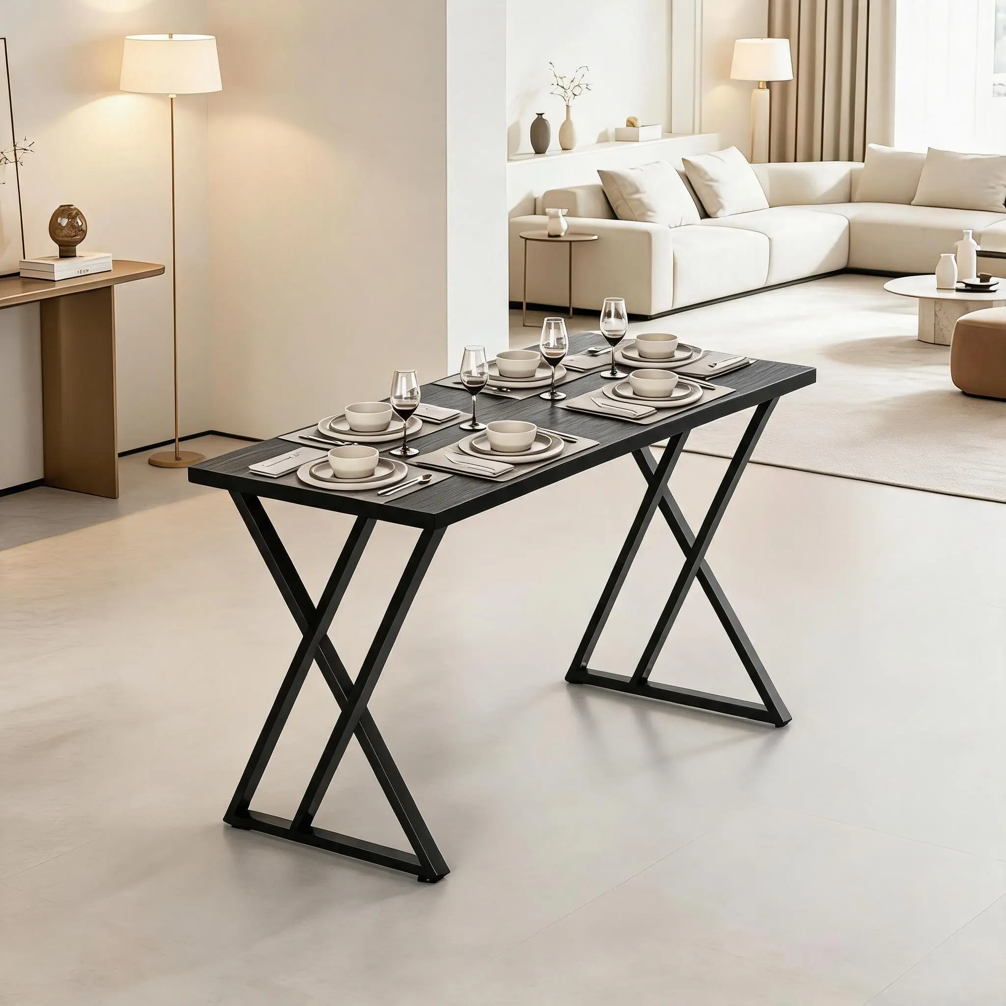 Industrial Rectangular Dining Table for 4 – 55" Waterproof Wooden Tabletop – Heavy Duty Metal Frame – Space-Saving Modern Kitchen & Dining Room Table