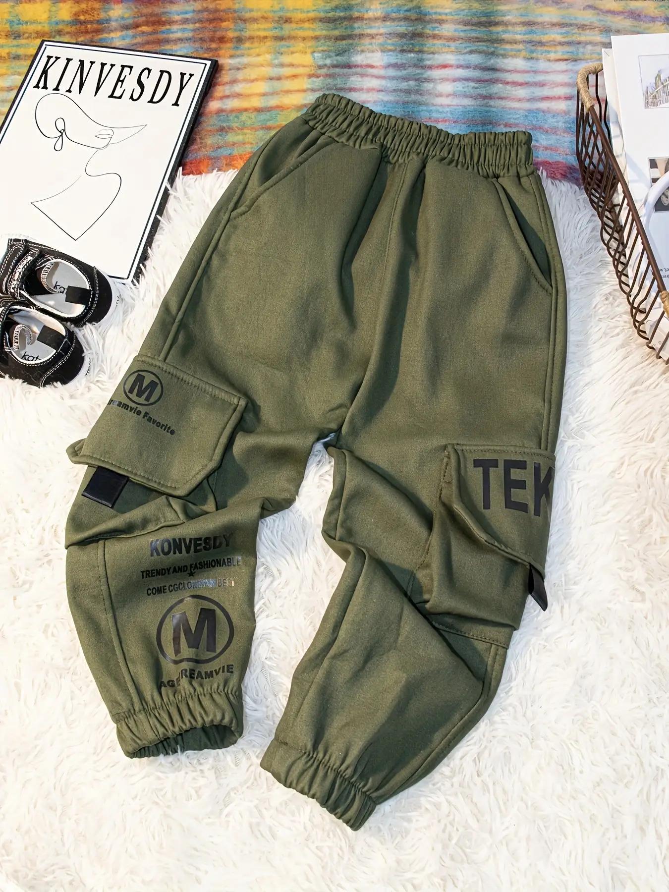 NewNewBoys' Work Pants - Elastic Waistband Pants for Kids, Machine Washable Long Pants for School, Playdates, Casual Attire - Durable Casual Trousers for Active Boys, Playdate Clothing, Unique Text Design, Smooth Fabric Finish, Perfect for Outdoor