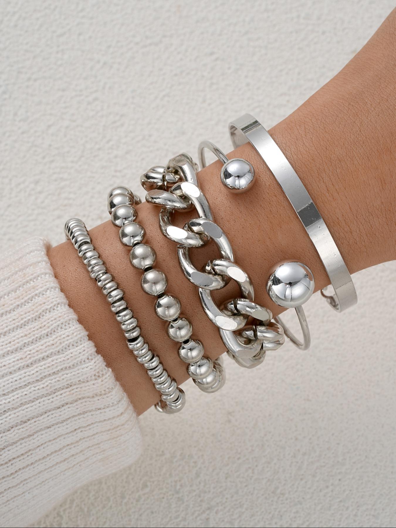 5-Piece Fashion Chain Style Open Cuff Bracelet Set for Women, Ideal for Holiday Gifts, Perfect for Dates and Parties
