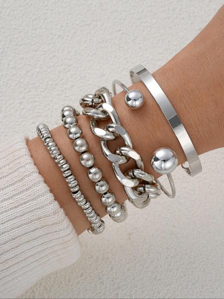 5-Piece Fashion Chain Style Open Cuff Bracelet Set for Women, Ideal for Holiday Gifts, Perfect for Dates and Parties