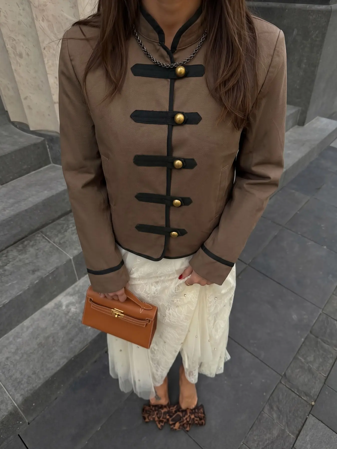Women's Traditional Mandarin Collar Short Jacket Coats, Long Sleeve Colorblock Design, Vintage Oriental Style Casual Outerwear