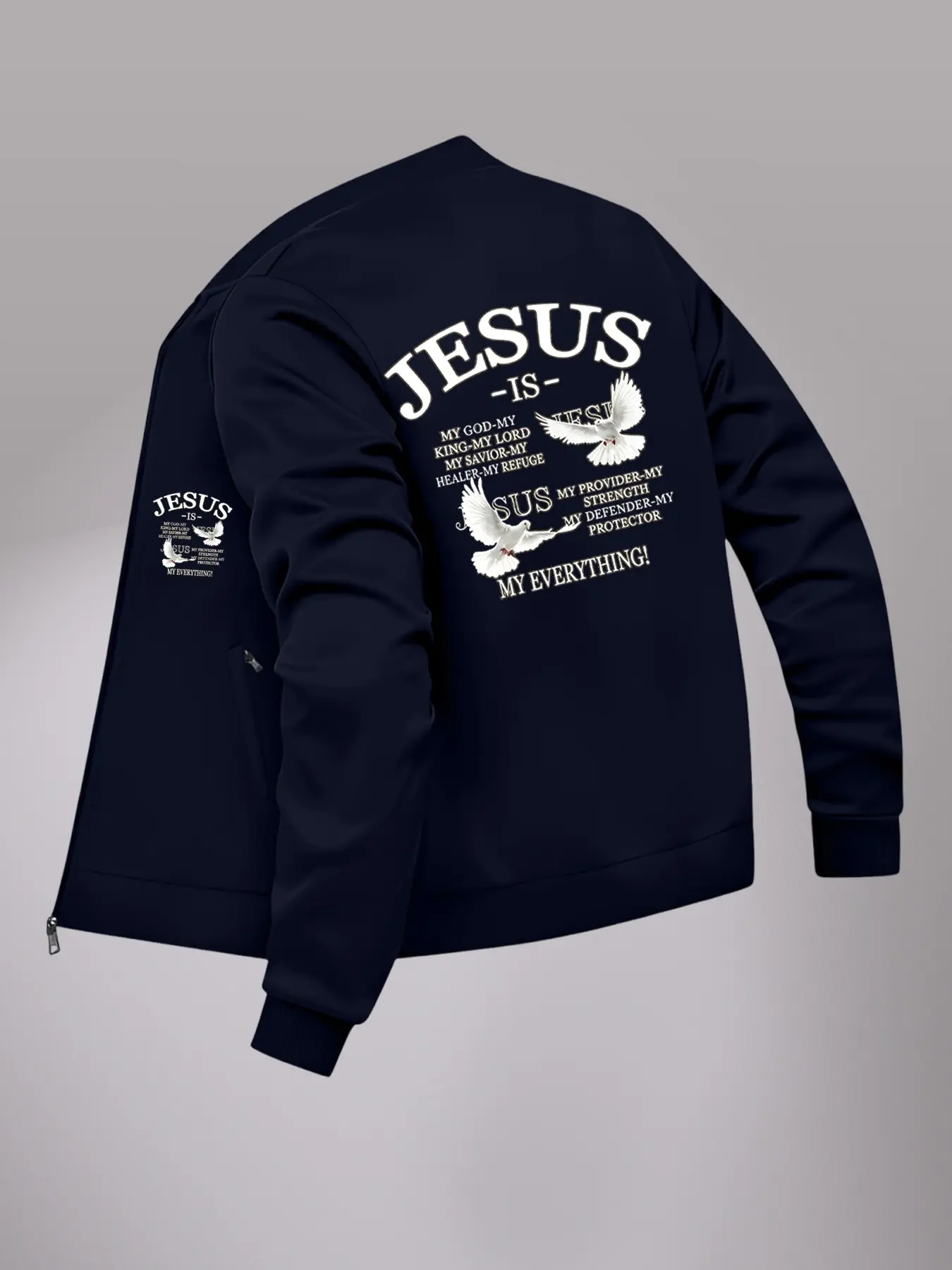 Men's Fashion Casual Jacket, Jesus Is My Everything Christian Pattern, Basic Zipper Coat, Religious Gift for Men and Women